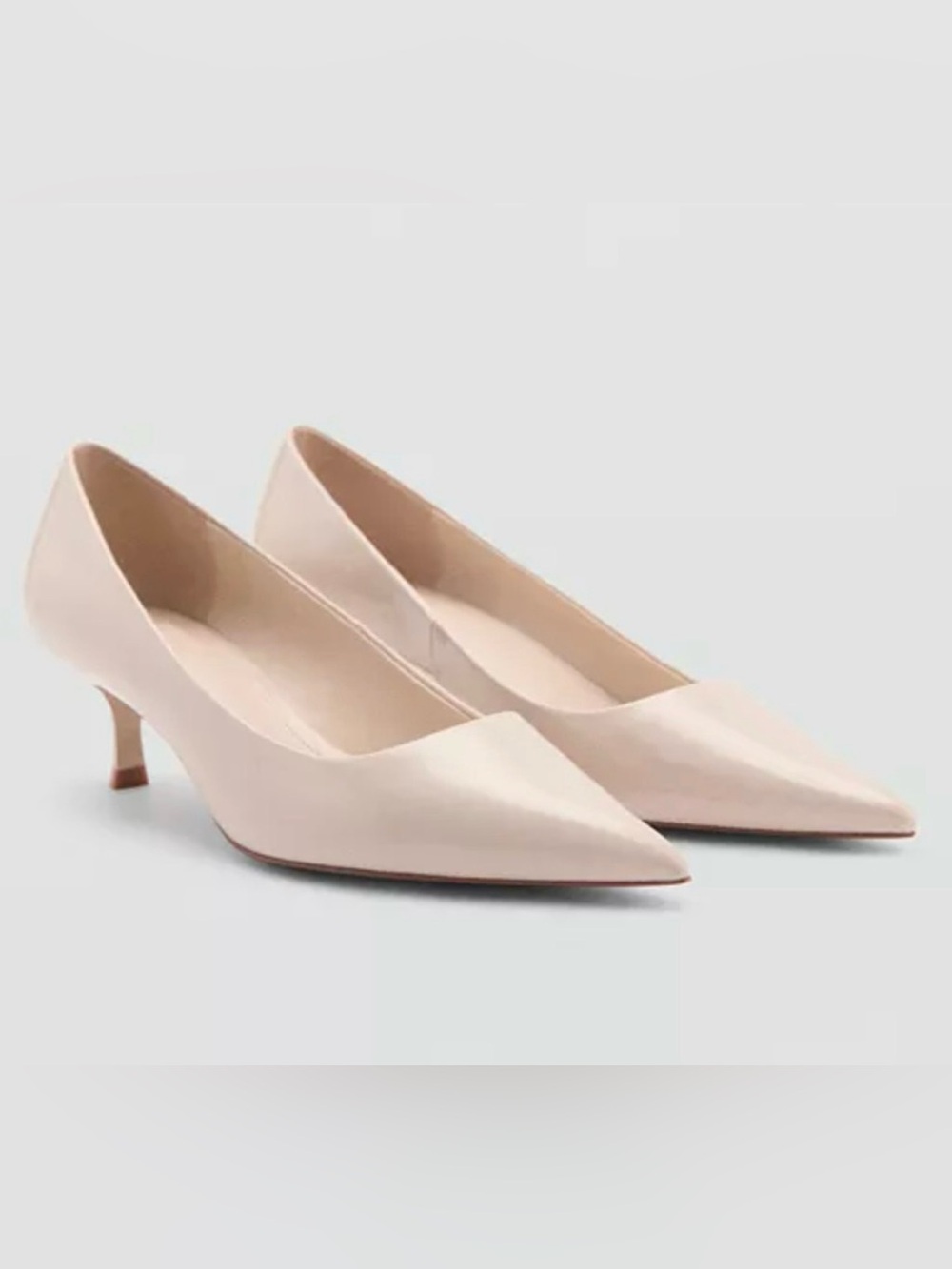NEW MANGO MNG IVORY PATENT LEATHER EFFECT KITTEN HEELS SHOES SZ 35 US 5 - Picture 2 of 8